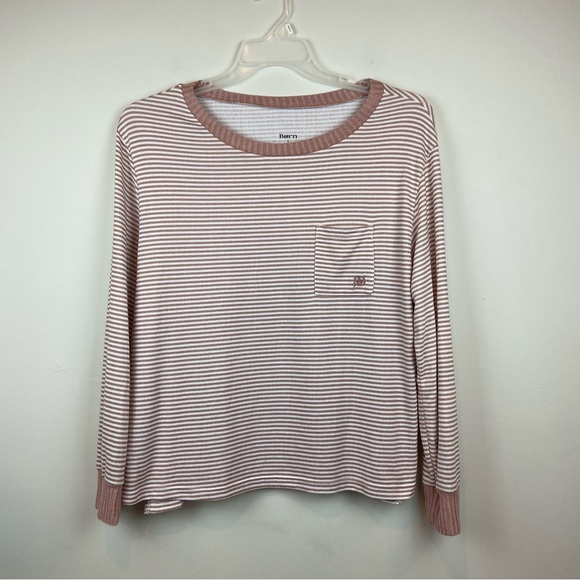 Born Tops - BORN Long Sleeve Tan & White Striped Top Shirt Size Large